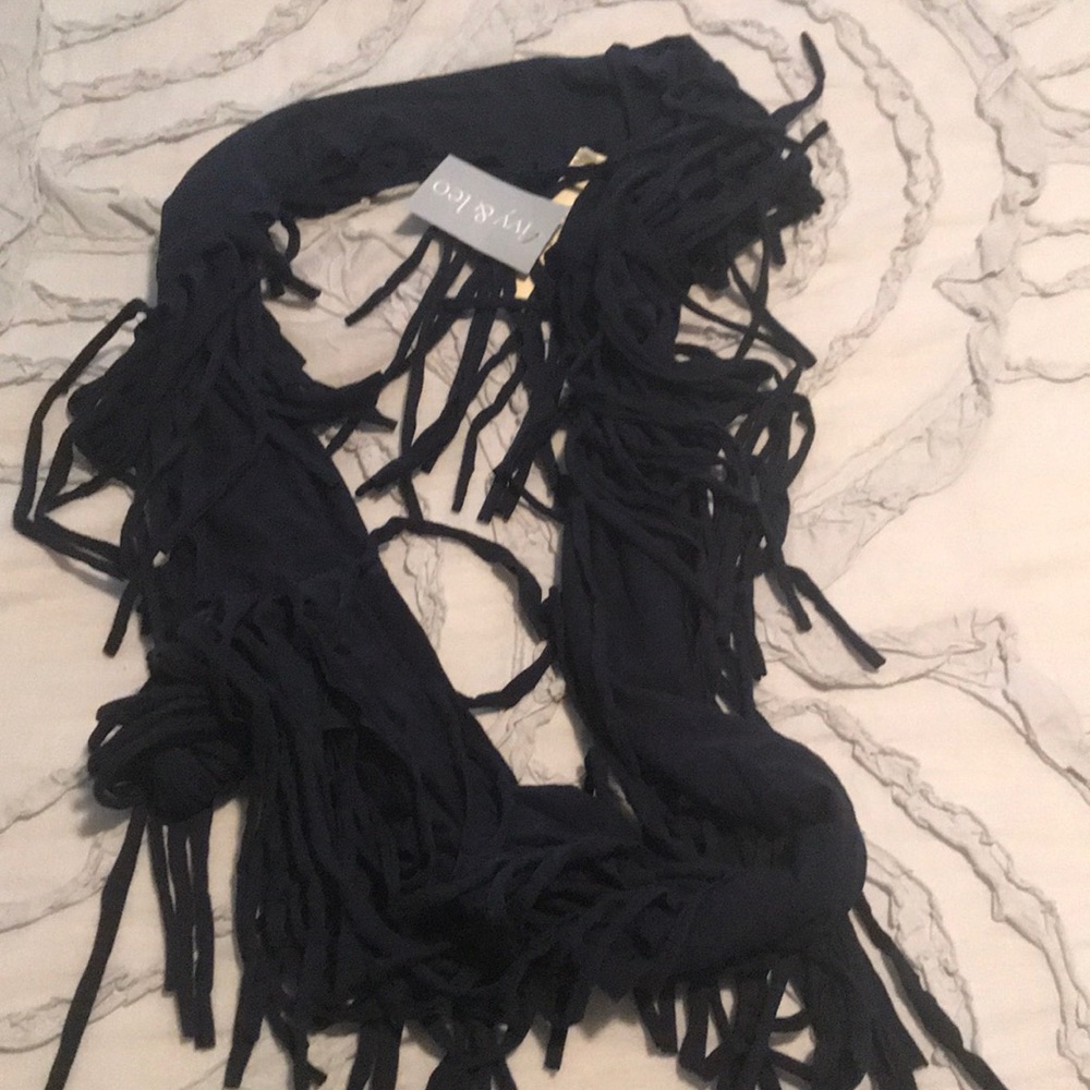 Navy fringe infinity scarf